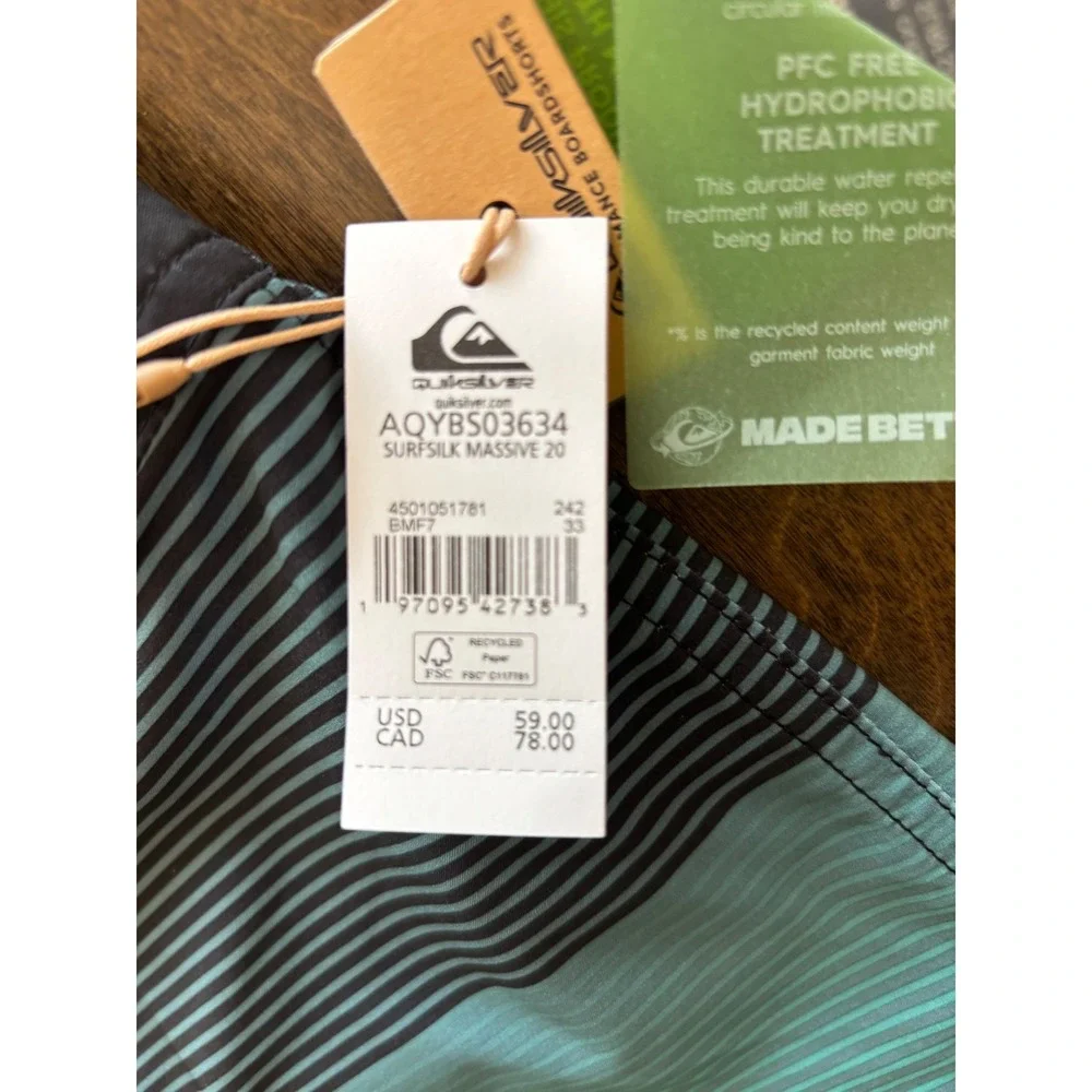 Quiksilver Mens Surfsilk Massive 20 Boardshorts Teal Black Stripe AQYBS03634 33